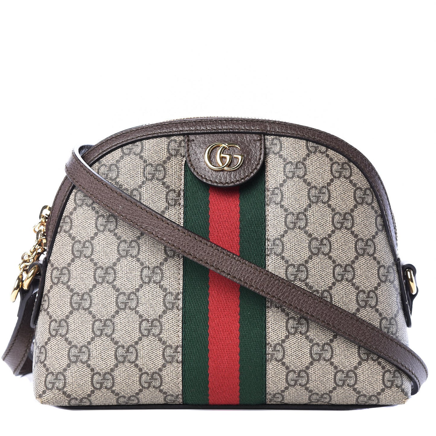 GG Supreme Monogram Textured Dollar Calfskin Web Small Ophidia Dome Shoulder Bag Beige Ebony New Acero