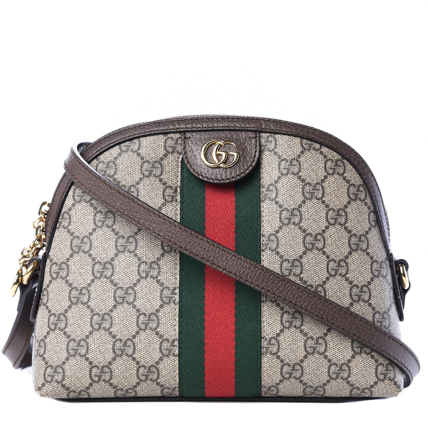 Gucci GG Supreme Monogram Textured Dollar Calfskin Web Small Ophidia Dome Shoulder Bag Beige Ebony New Acero 1 of 10