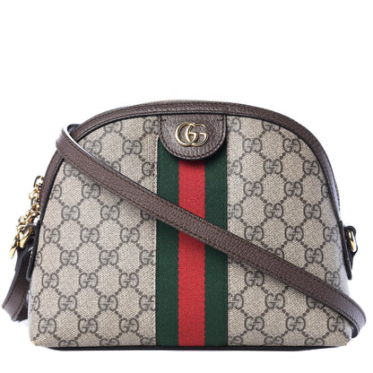 Gucci GG Supreme Monogram Textured Dollar Calfskin Web Small Ophidia Dome Shoulder Bag Beige Ebony New Acero 1 of 10