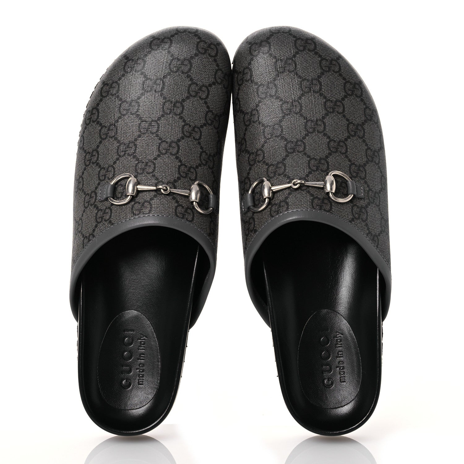 Gucci GG Supreme Monogram Granada Kid Mens Horsebit Lug Sole Mules 9 Grey Black 3 of 11