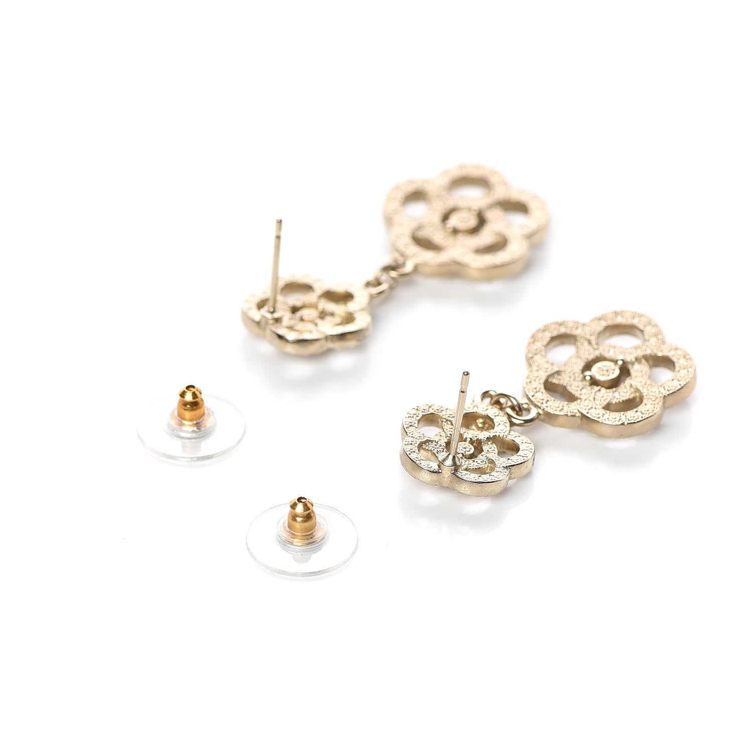 Chanel Enamel Pearl Flower Drop Earrings Black Gold 3 of 5