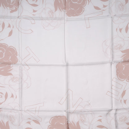 Chanel Silk CC Logo Camellia Scarf White Beige 1 of 5