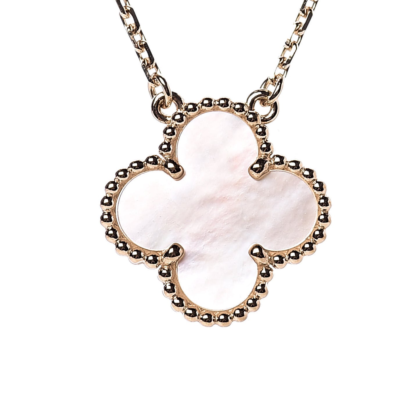 18K Yellow Gold Mother of Pearl Vintage Alhambra Pendant Necklace