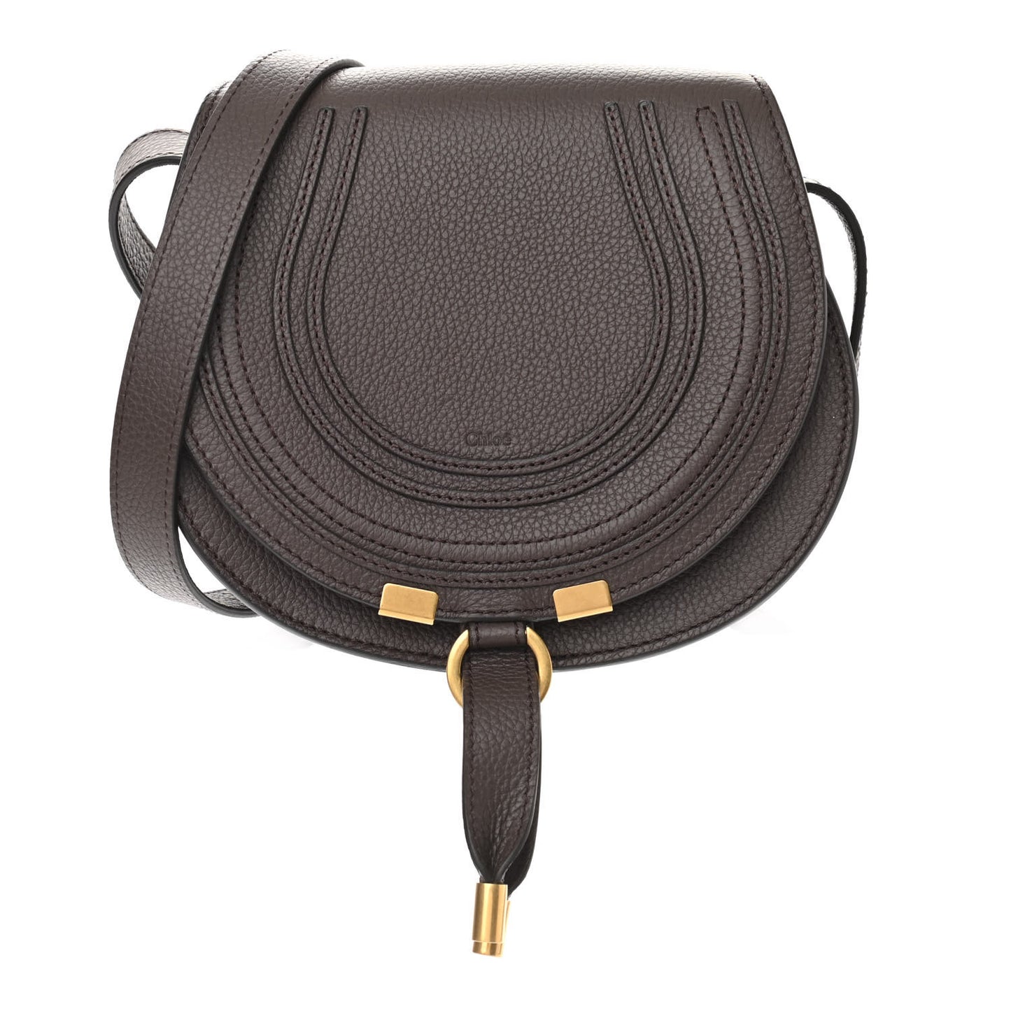 Calfskin Mini Marcie Round Crossbody Bag Bold Brown