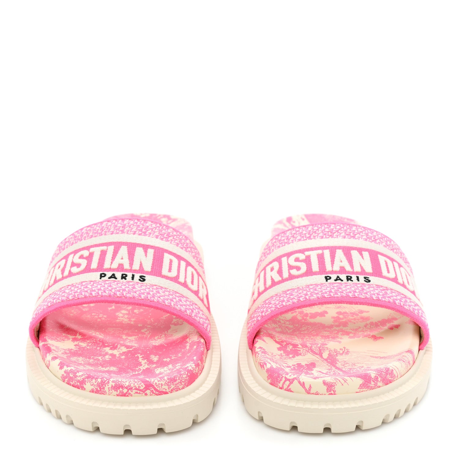 Christian Dior Canvas Fluo Toile de Jouy Embroidered Dway 10mm Slide Sandals 38.5 White Fuchsia 2 of 8