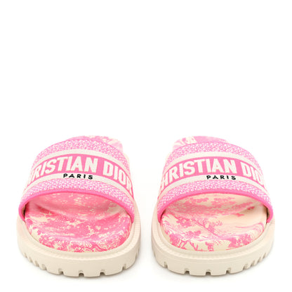 Christian Dior Canvas Fluo Toile de Jouy Embroidered Dway 10mm Slide Sandals 38.5 White Fuchsia 2 of 8