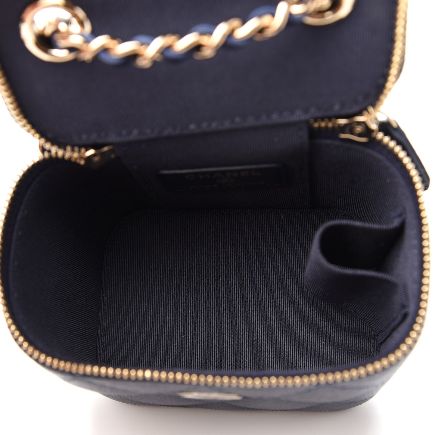 Caviar Quilted Mini Vanity Case With Chain Navy