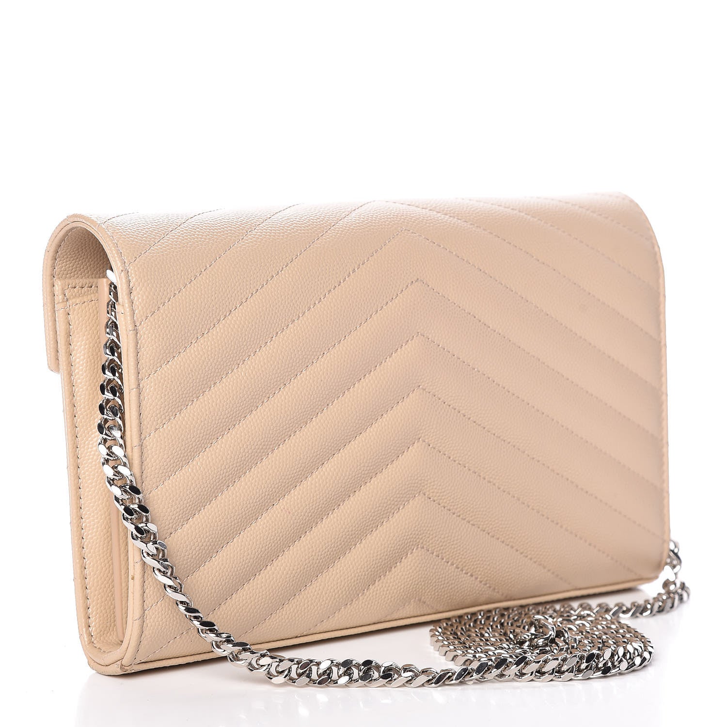 Saint Laurent Grain De Poudre Matelasse Chevron Monogram Chain Wallet Nude Powder 3 of 11
