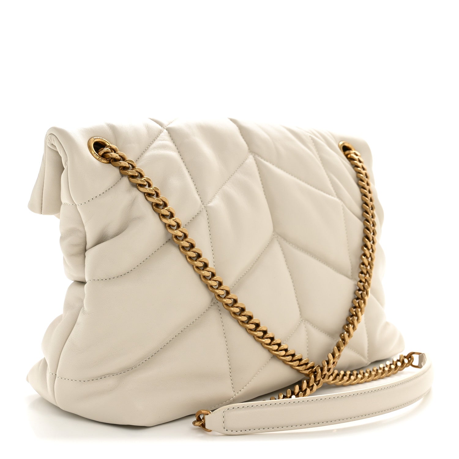 Saint Laurent Lambskin Quilted Medium Loulou Puffer Monogram Chain Satchel Crema Soft 3 of 15