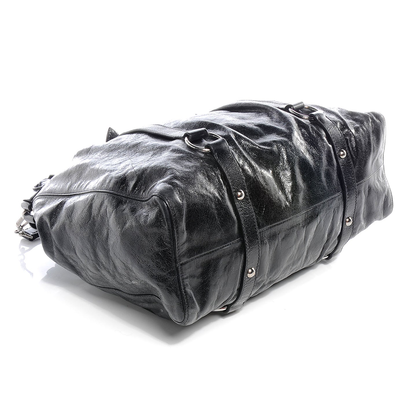 Leather Vitello Lux Gathered Tote Black