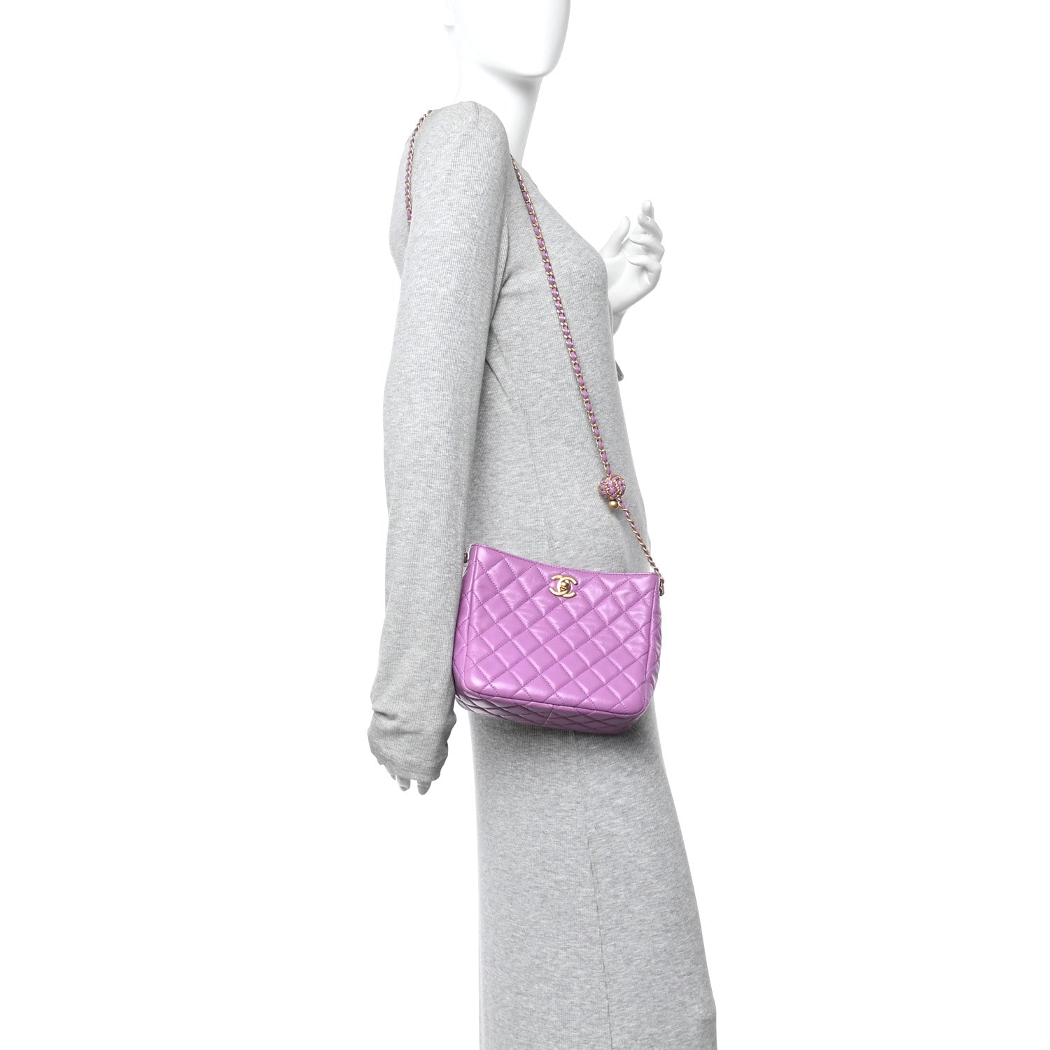 Chanel Lambskin Quilted Small Pearl Crush Hobo Purple 2 of 11