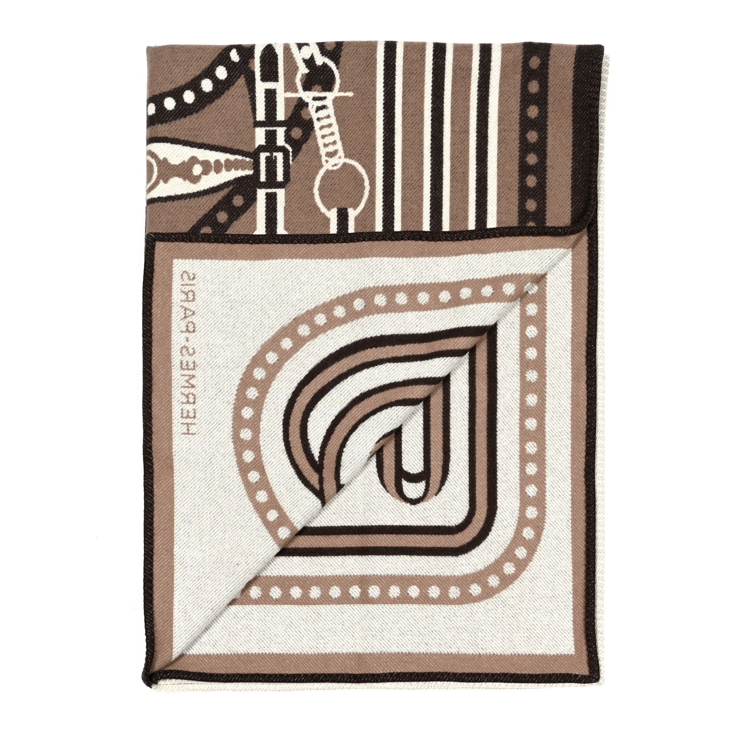 Hermes Wool Cashmere Grand Tralala Blanket Etoupe 2 of 3