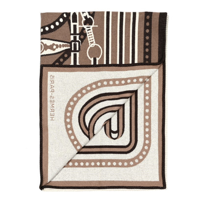 Hermes Wool Cashmere Grand Tralala Blanket Etoupe 2 of 3