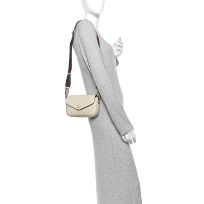 Gucci GG Supreme Monogram Textured Dollar Calfskin Web Mini Ophidia Envelope Shoulder Bag Beige Mystic White Oatmeal 2 of 10