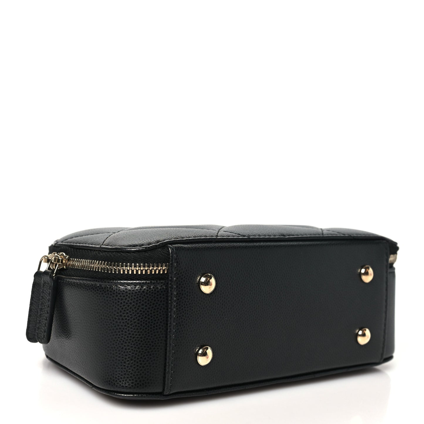 Grained Calfskin Quilted Top Handle Chain Clutch Black