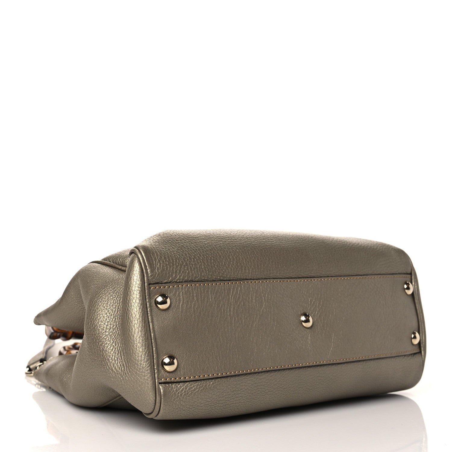 Gucci Metallic Calfskin Small Bamboo Shopper Tote Grey 3 of 9