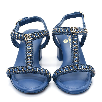 Chanel Lambskin CC Chain Braided Sandals 35 Blue 2 of 10