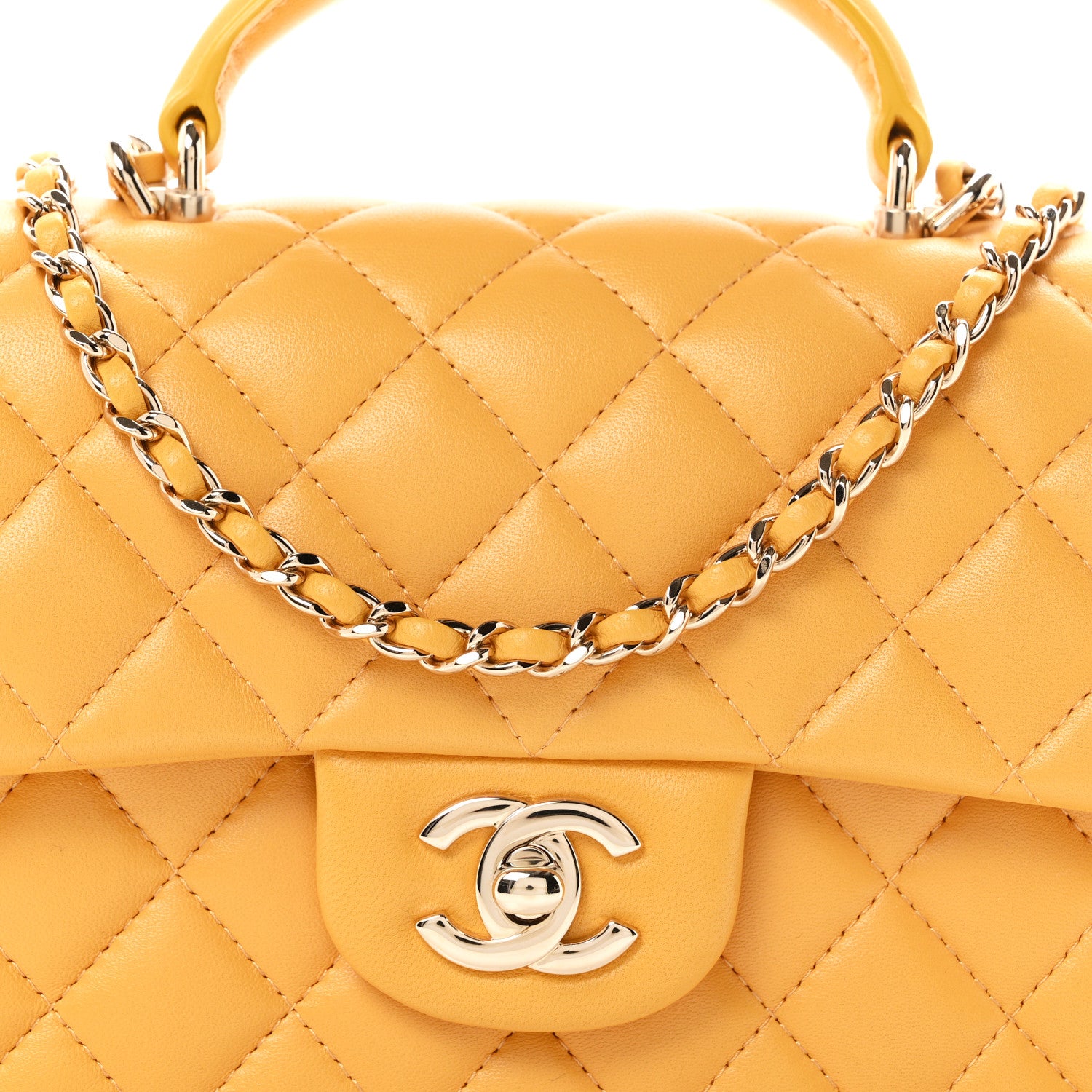 Chanel Lambskin Quilted Mini Top Handle Rectangular Flap Yellow 8 of 11