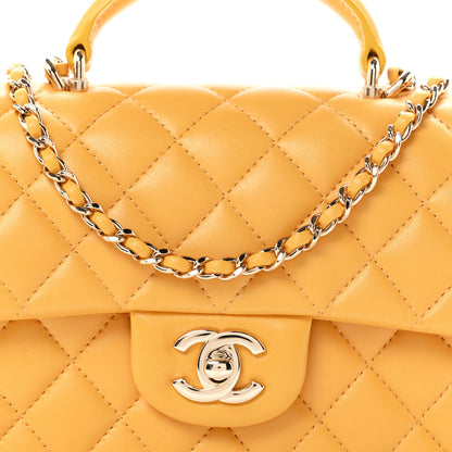 Chanel Lambskin Quilted Mini Top Handle Rectangular Flap Yellow 8 of 11