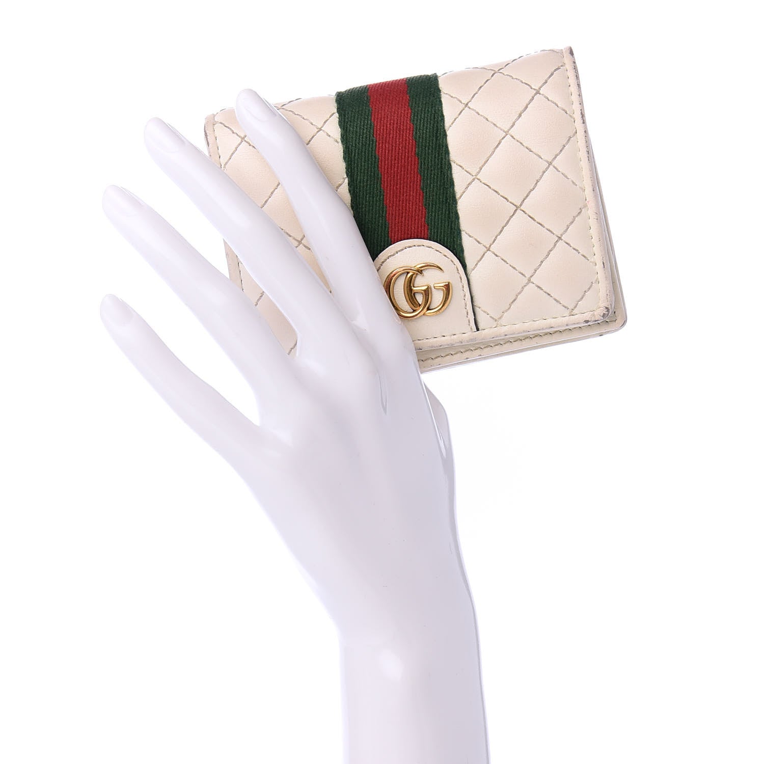 Gucci Calfskin Web Trapuntata GG Card Case Wallet Off White 2 of 9