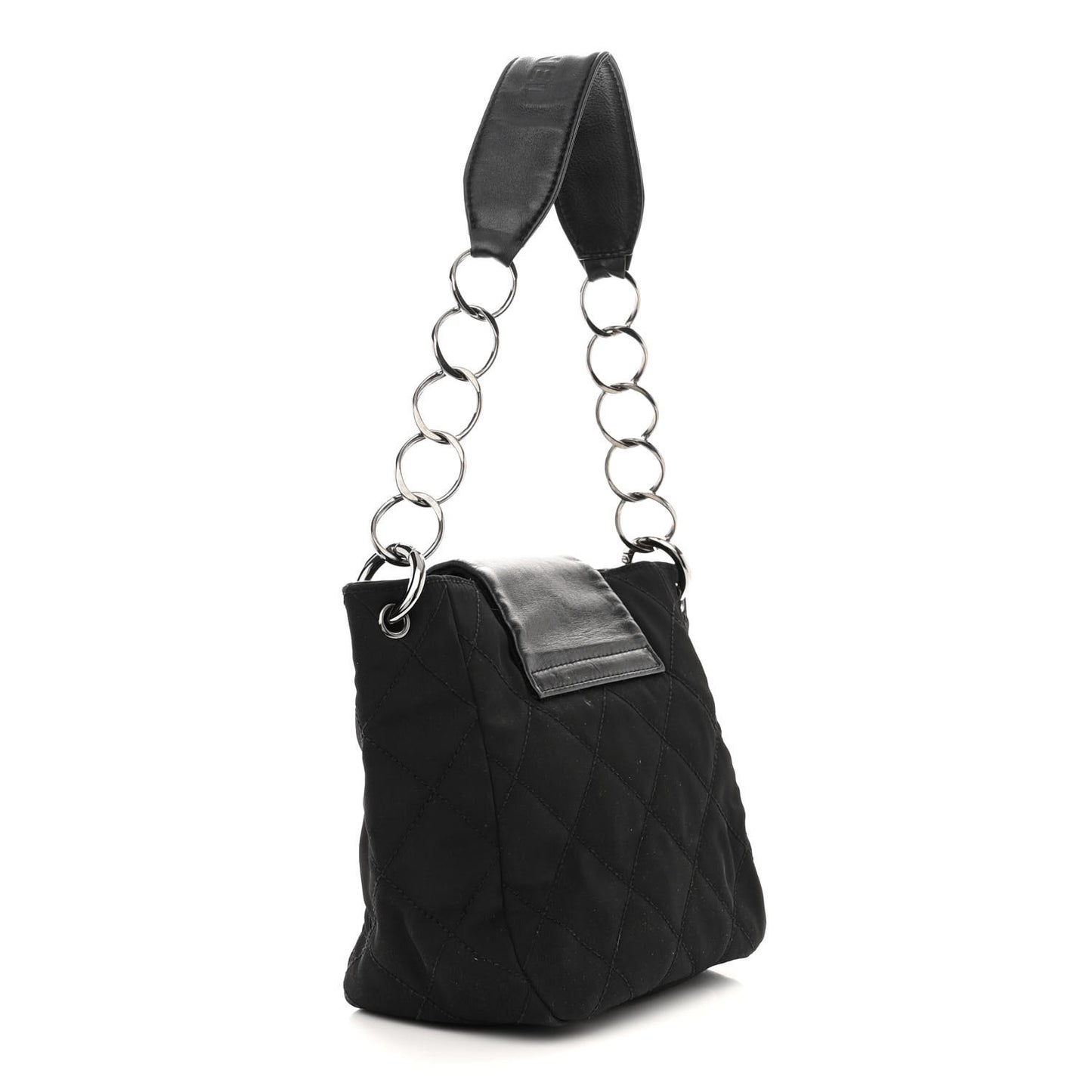 Lambskin Nylon Quilted Mademoiselle Shoulder Bag Black