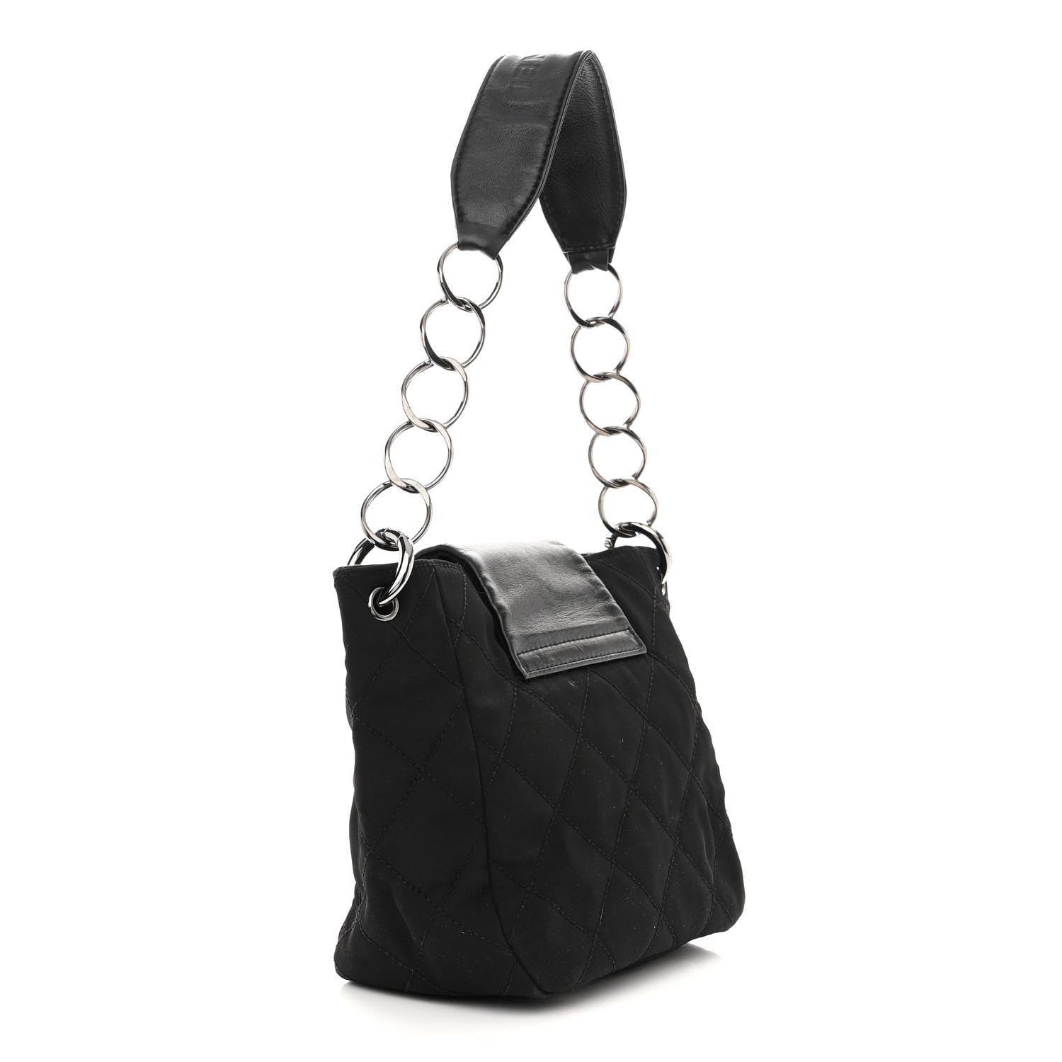 Chanel Lambskin Nylon Quilted Mademoiselle Shoulder Bag Black 3 of 11