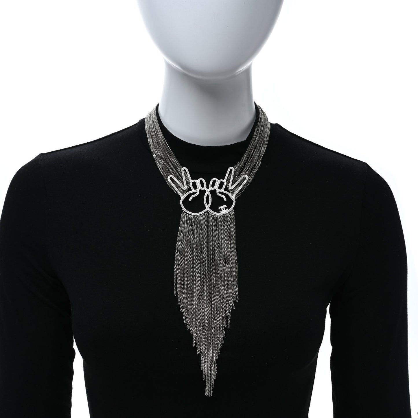 Crystal Emoji Peace CC Multi Strand Chain Necklace Silver