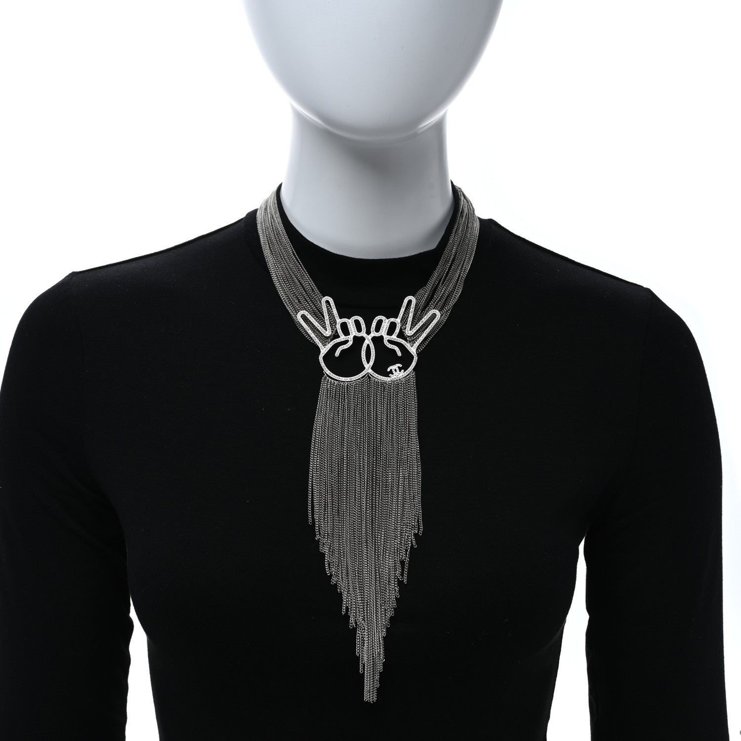 Chanel Crystal Emoji Peace CC Multi Strand Chain Necklace Silver 3 of 5