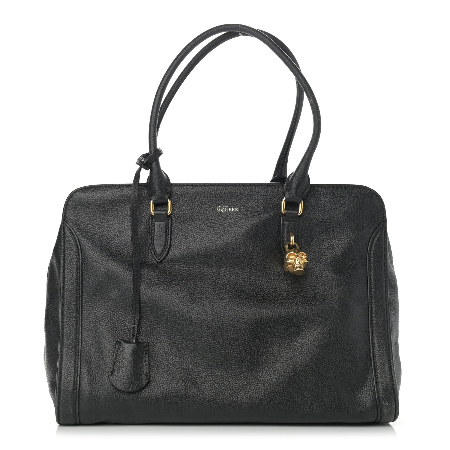 Alexander McQueen Pebbled Calfskin Large Skull Padlock Zip Around Tote Black 1 of 15