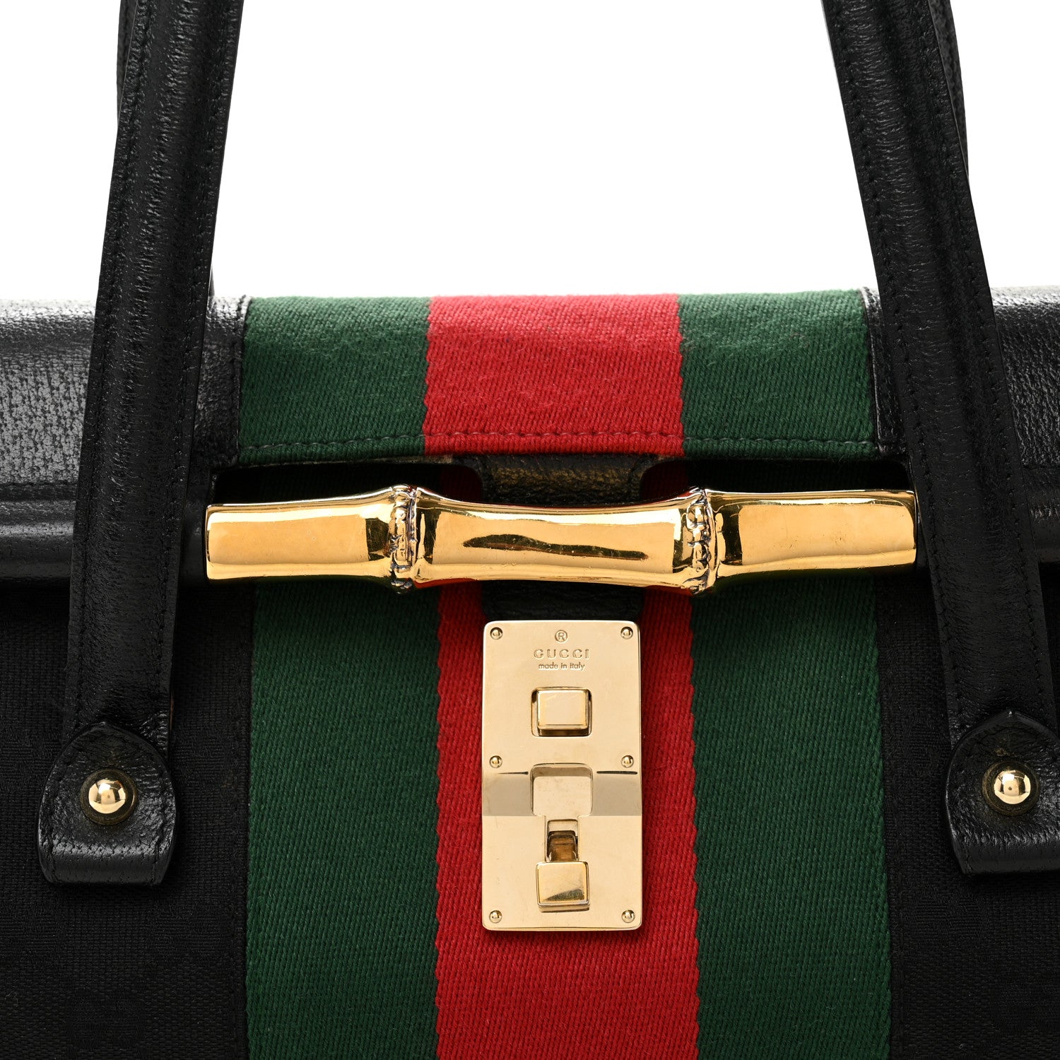 Gucci Calfskin Web Bamboo Bullet Satchel Black 8 of 11