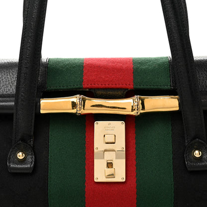 Gucci Calfskin Web Bamboo Bullet Satchel Black 8 of 11