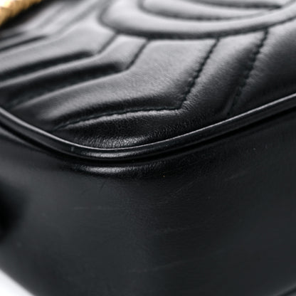 Gucci Calfskin Matelasse Mini GG Marmont Chain Shoulder Bag Black 8 of 14