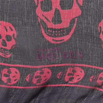 Alexander McQueen Silk Chiffon Skull Scarf Navy Pink 4 of 4