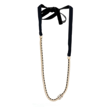 Chanel Metal Lambskin Crystal CC Chain Tie Headband Gold Black 2 of 4
