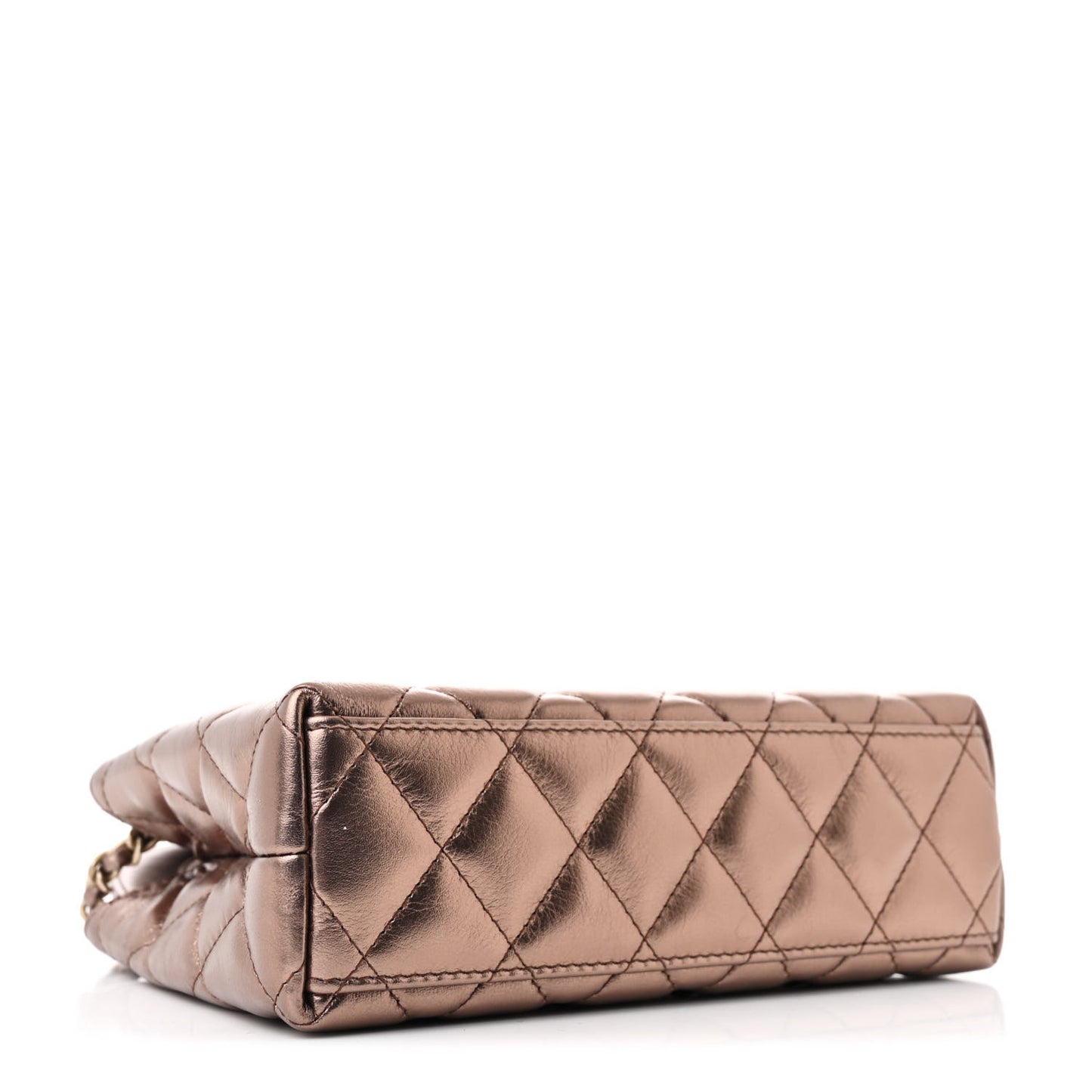 Metallic Aged Calfskin Quilted Nano Kelly Shopper Light Brown