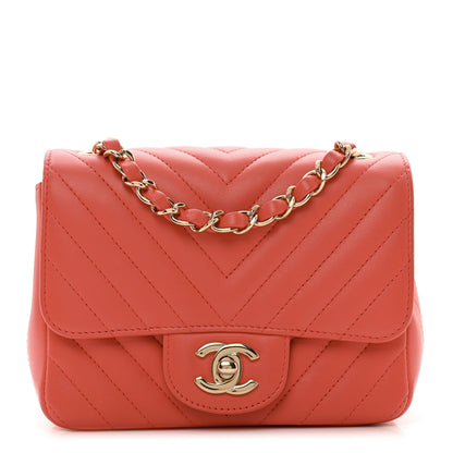 Chanel Lambskin Chevron Quilted Mini Square Flap Coral 1 of 10