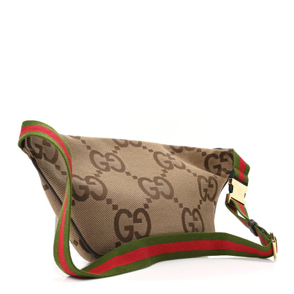 Gucci Monogram Jumbo GG Textured Dollar Calfskin Web Belt Bag Camel Ebony New Acero 3 of 10