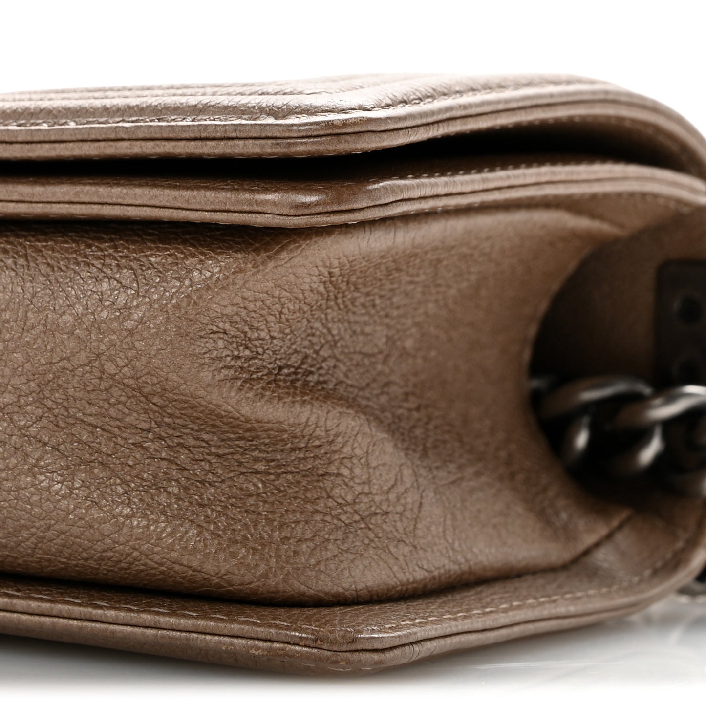 Metallic Calfskin Quilted Small Boy Flap Taupe