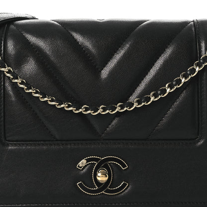 Chanel Sheepskin Chevron Quilted Medium Vintage Mademoiselle Flap Black 8 of 11
