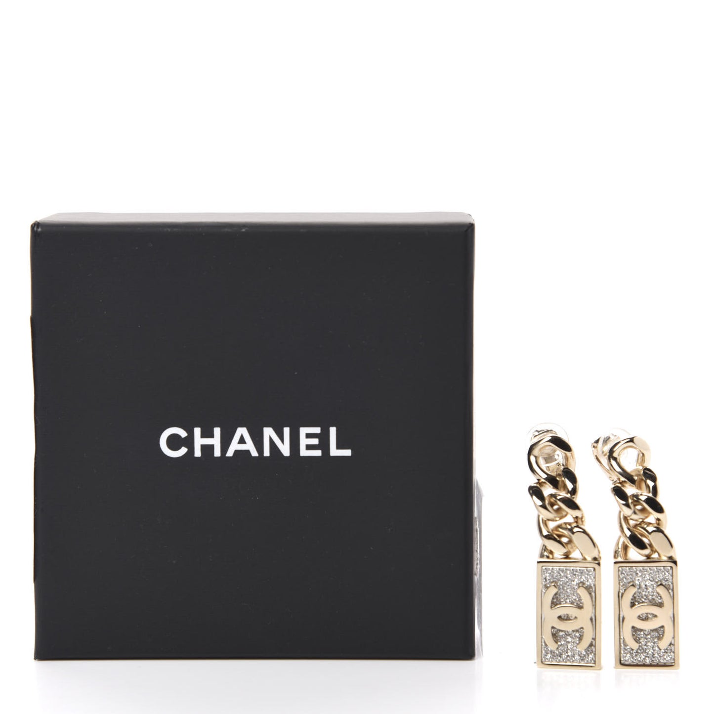 Crystal Dog Tag Charm Earrings Gold