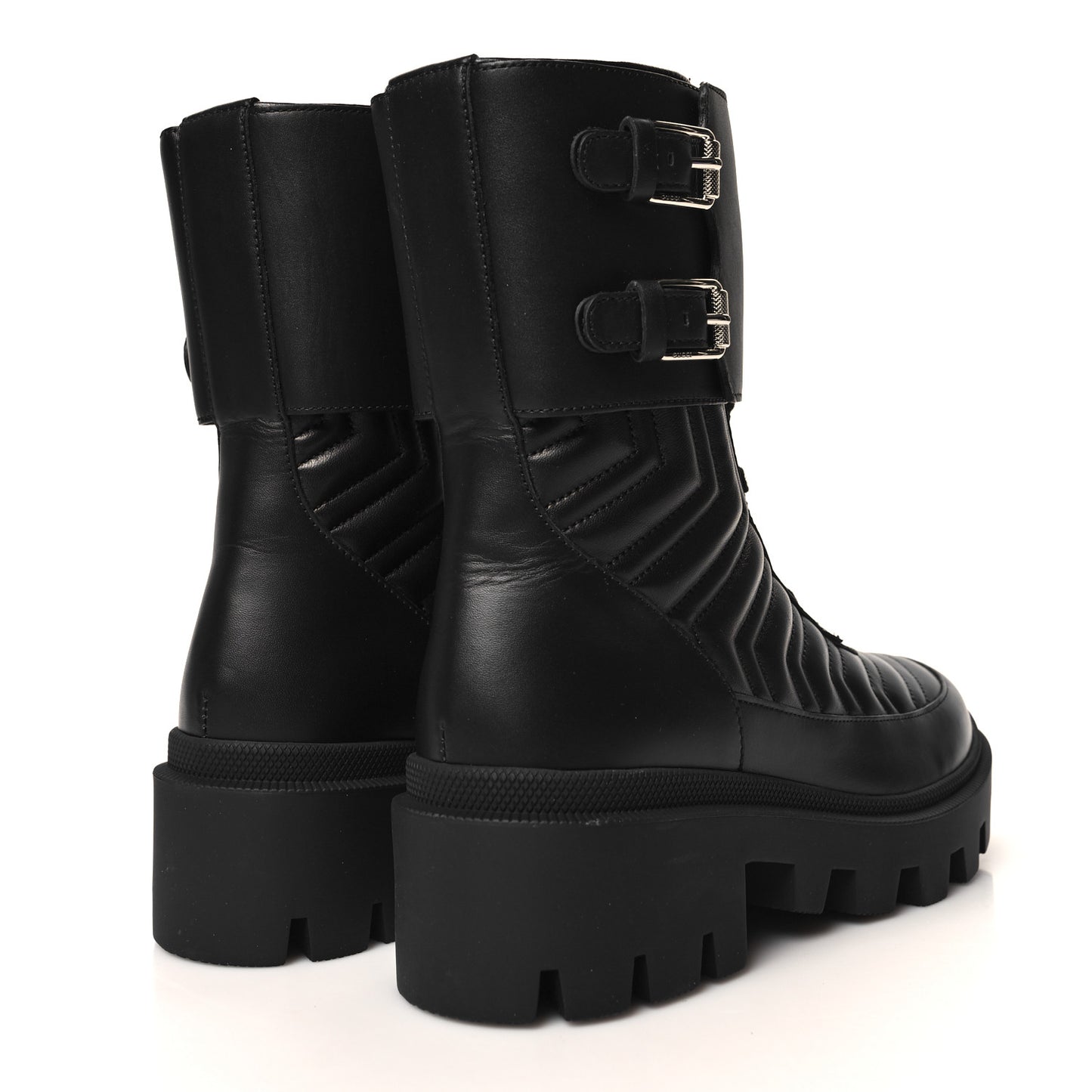 Nappa Frances GG Matelasse Platform Combat Boots 37 Black