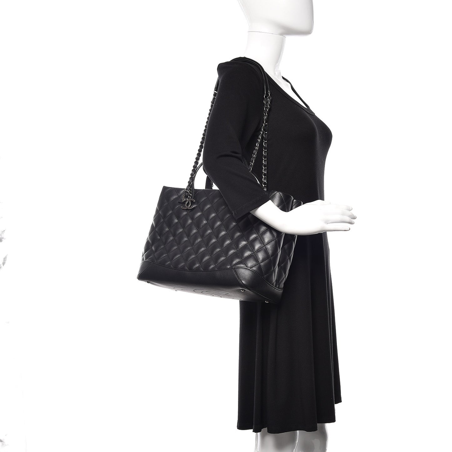 Calfskin Quilted Small Easy Shopping Tote Black