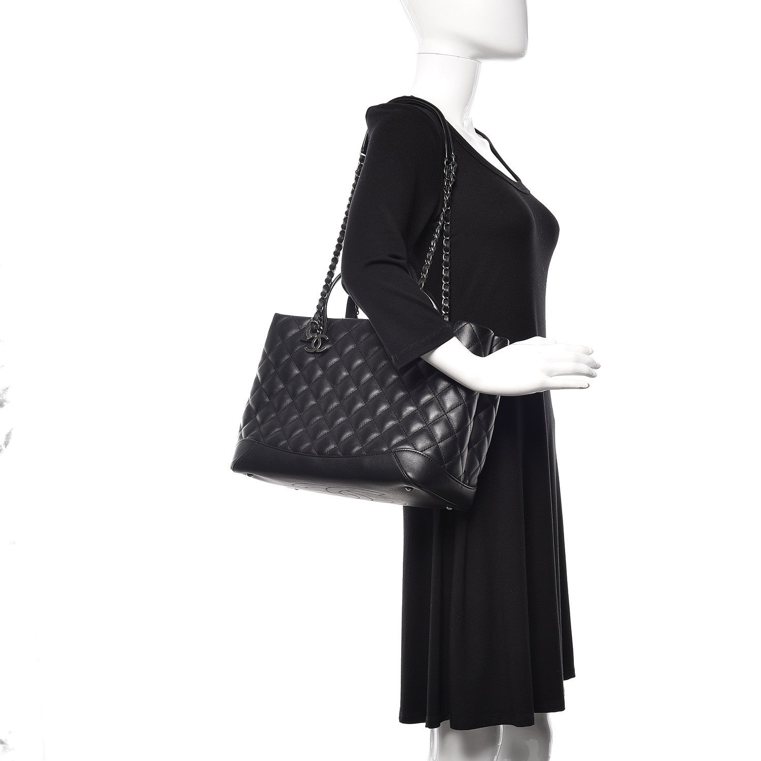 Chanel Calfskin Quilted Small Easy Shopping Tote Black 2 of 10