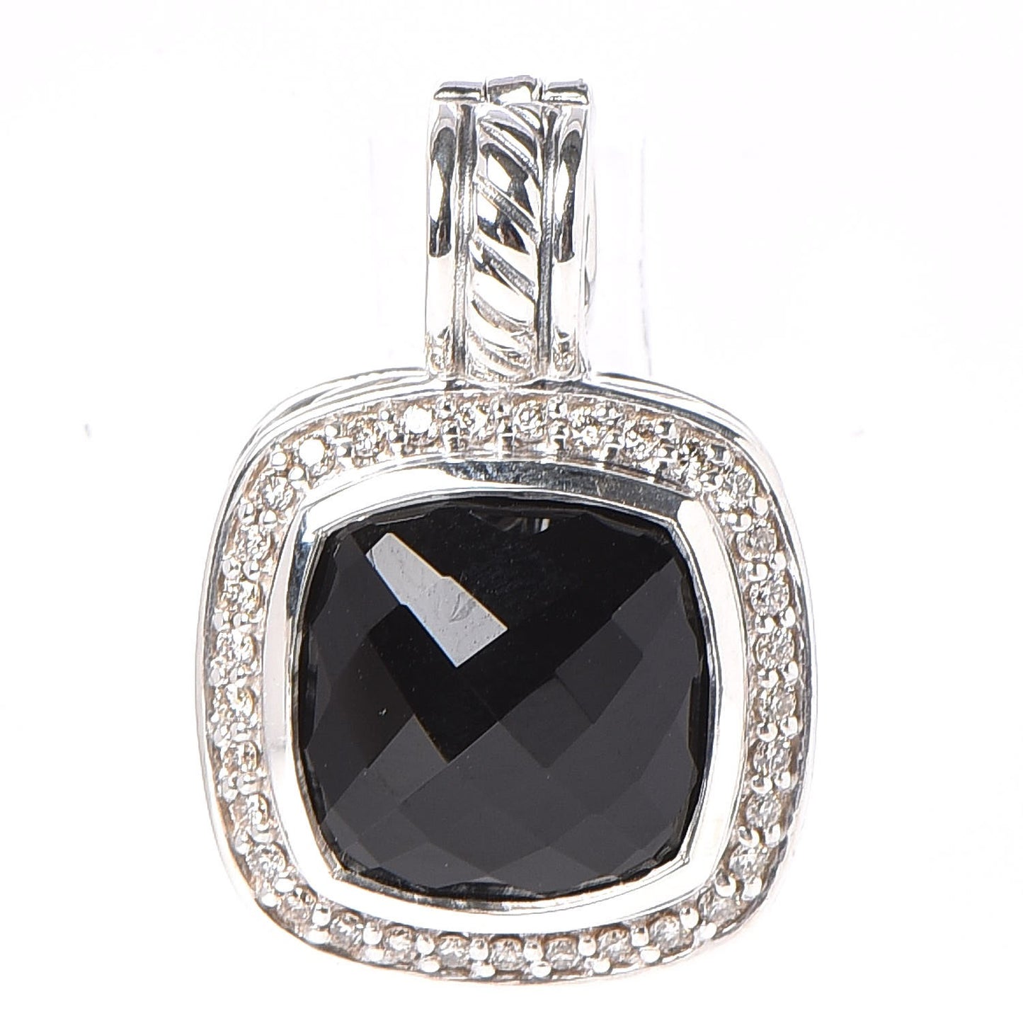 Sterling Silver Diamond Black Onyx 11mm Albion Enhancer Pendant