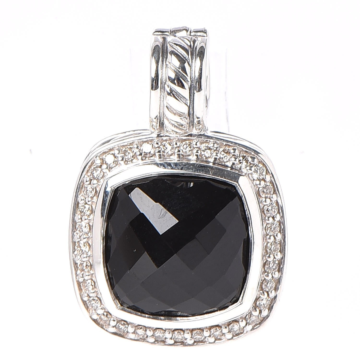 David Yurman Sterling Silver Diamond Black Onyx 11mm Albion Enhancer Pendant 1 of 5