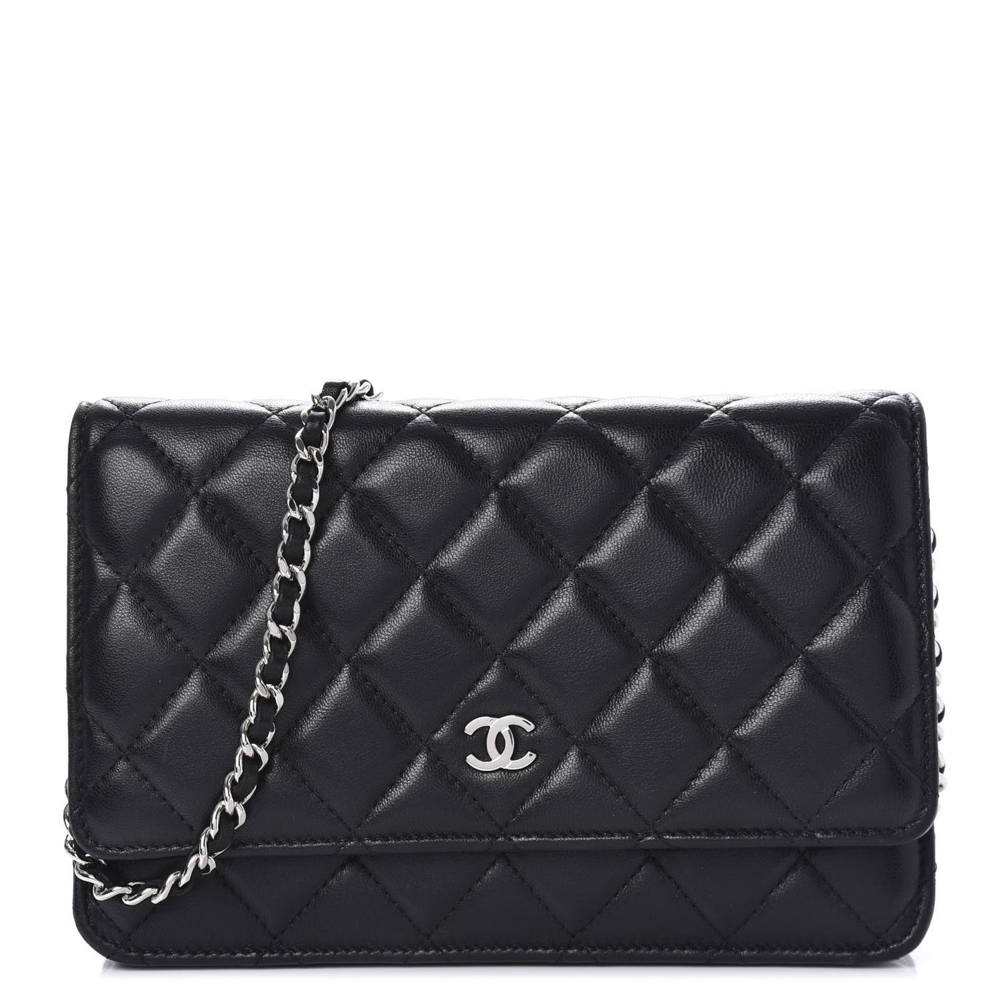 Lambskin Quilted Wallet On Chain WOC Black