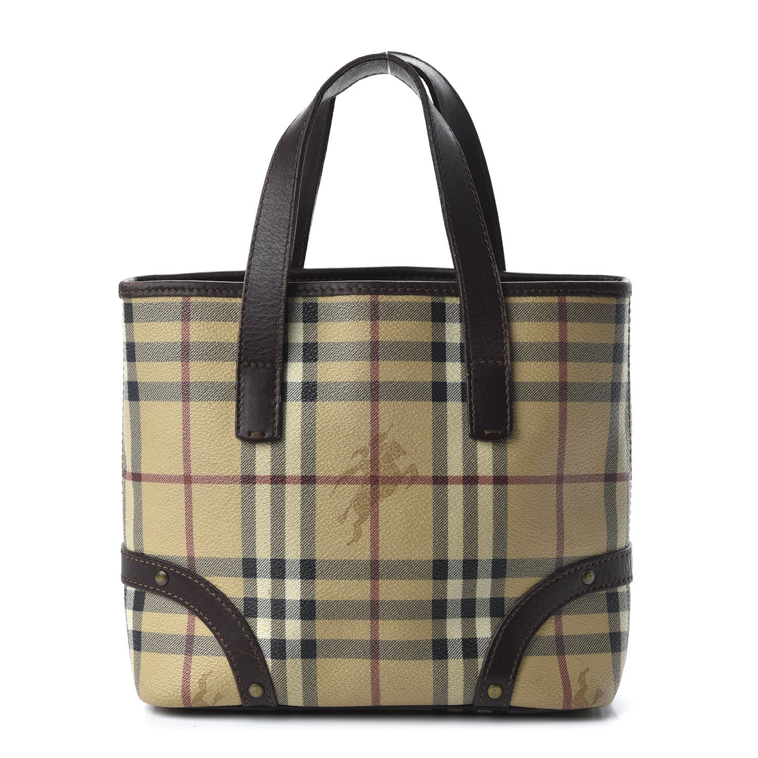 Burberry Haymarket Check Studded Small Tote Chocolate 1 of 10