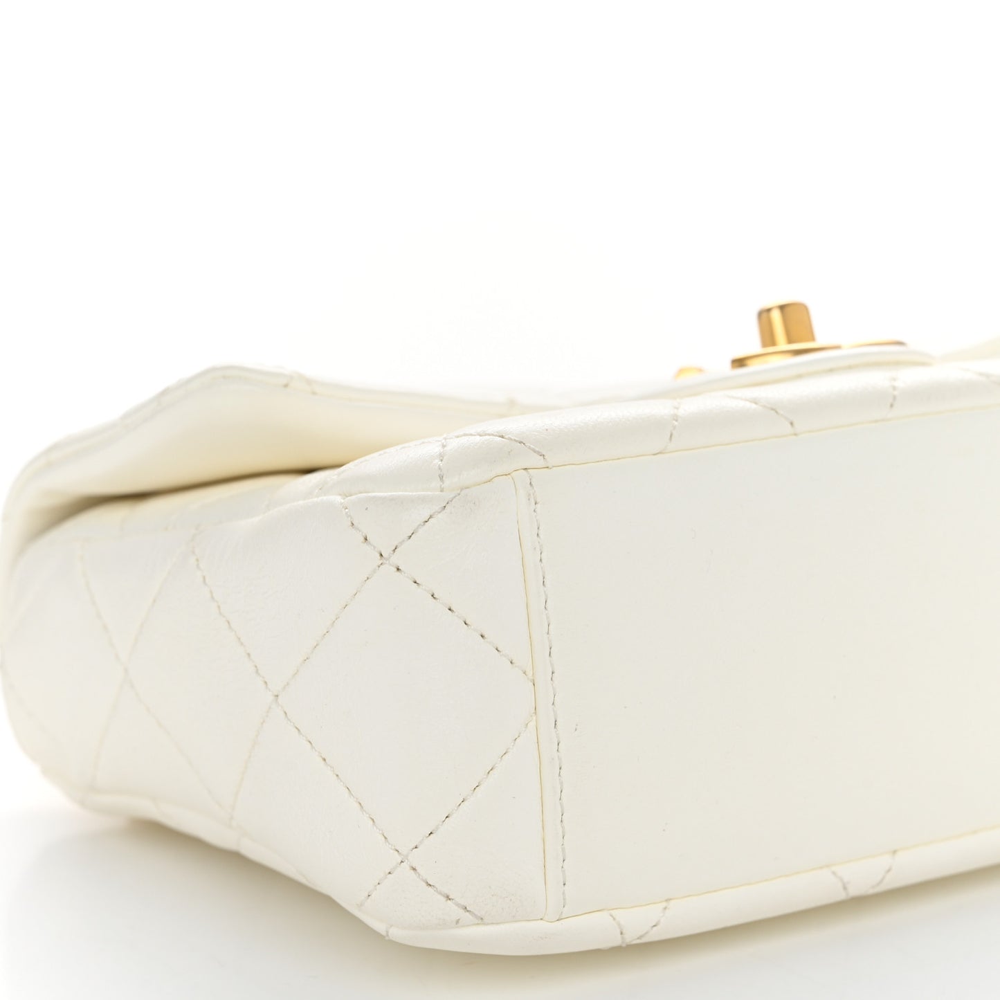 Shiny Lambskin Quilted Mini Flap White