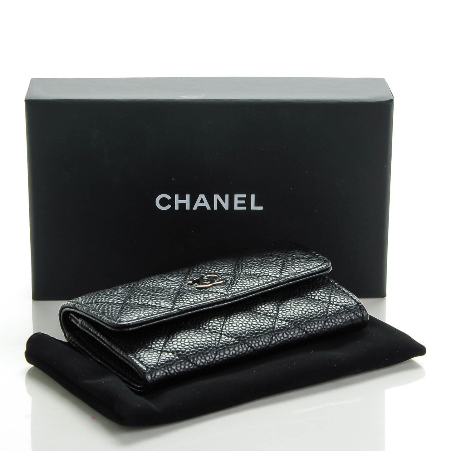 Caviar Quilted Flap Card Holder Black