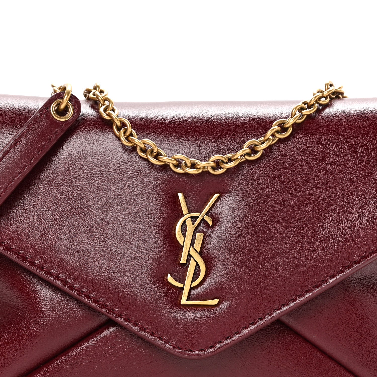 Saint Laurent Lambskin Small Cassandre Envelope Pouch Dark Ruby 7 of 9